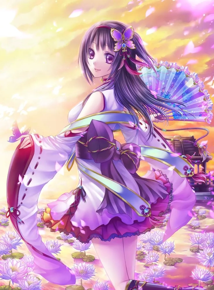 Tranh vẽ anime girl và hoa với màu sắc hài hòa và lãng mạn