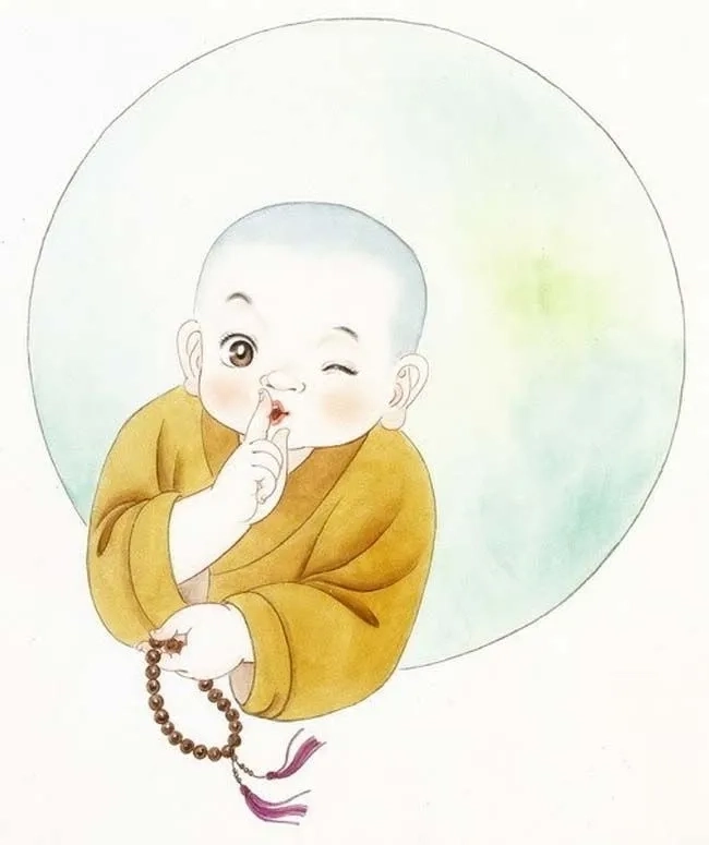 Hình chú tiểu dễ thương tạo điểm nhấn tươi vui và thanh thản cho không gian