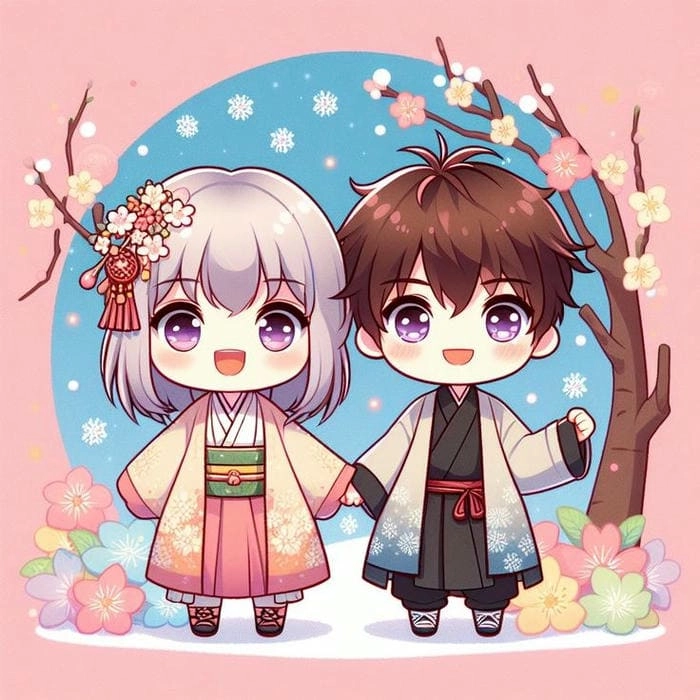Hình couple chibi nắm tay cực tình cảm