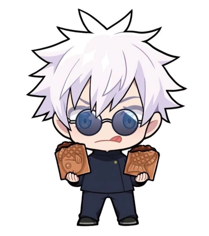Cute Gojo chibi face với nụ cười siêu đáng yêu