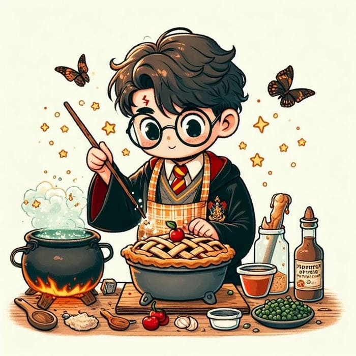 Ảnh Harry Potter chibi thế giới phép thuật trong một tấm hình