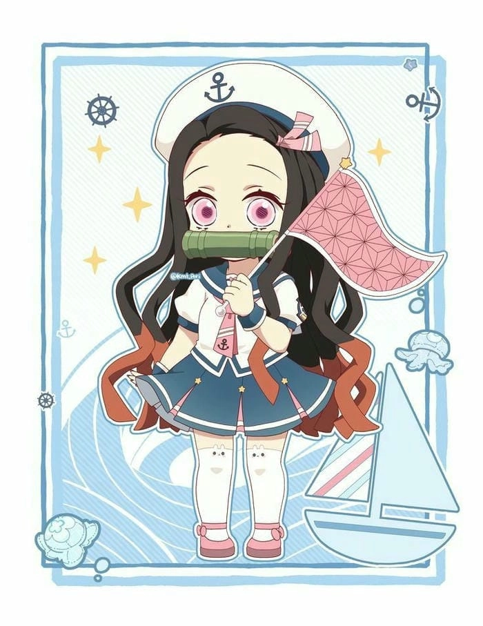 Hình nền Nezuko cute chibi cho điện thoại cực dễ thương