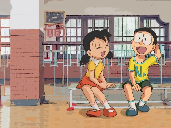 Ảnh đôi Xuka và Nobita tinh nghịch vui vẻ