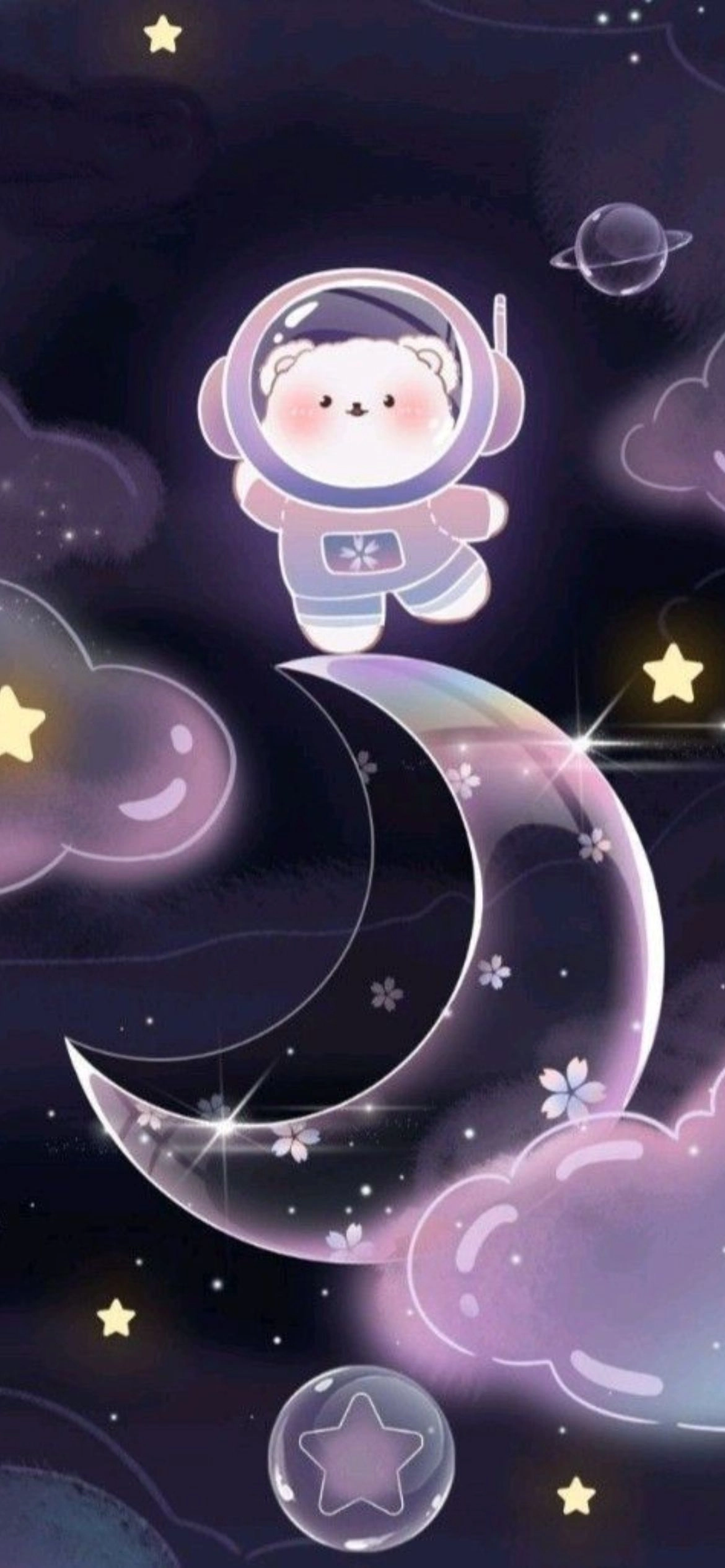 Hình nền phi hành gia chibi đáng yêu lạc vào vũ trụ