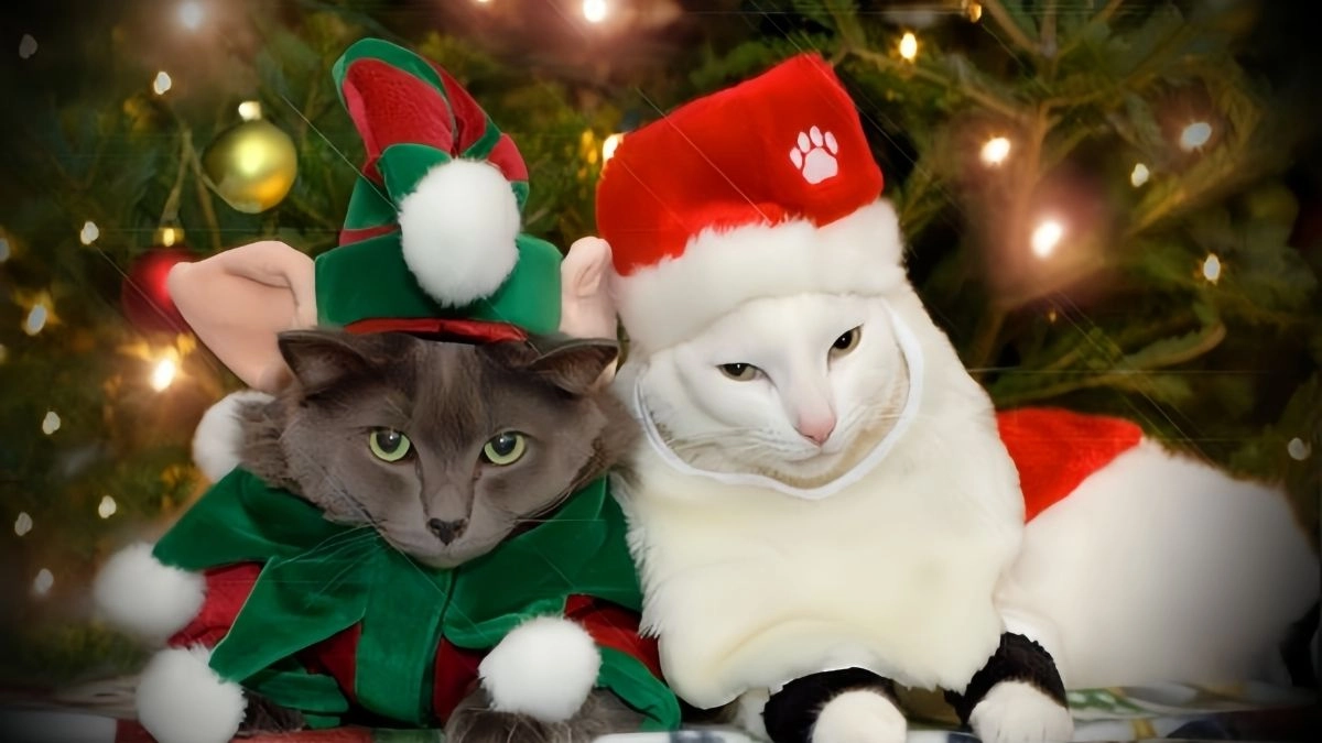 Meme Noel cat cực kỳ đáng yêu và hài hước cho ngày lễ hội